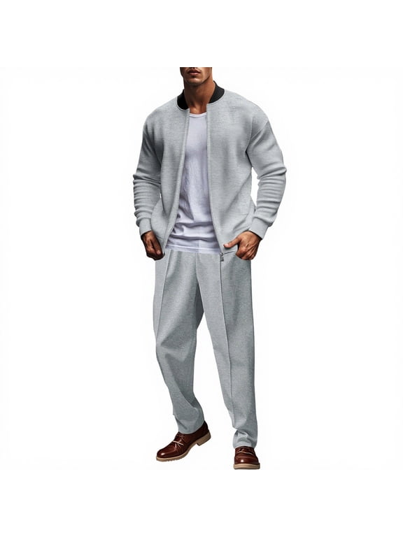 Mens Tracksuit 2 Piece Jacket Sets Mens Full Zip Up Sweatshirt and Pants Suits Sport Fitness Casual Outfits