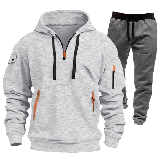 Aofany Mens Tracksuit 2 Piece Set, Hooded Sweatshirt Running Jogging Pants Suits, Winter Outdoor Sports Casual Outfits