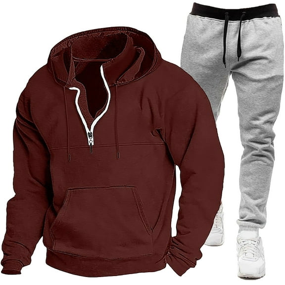 Aofany Mens Tracksuit 2 Piece Set, Hooded Sweatshirt Running Jogging Pants Suits, Winter Outdoor Sports Casual Outfits