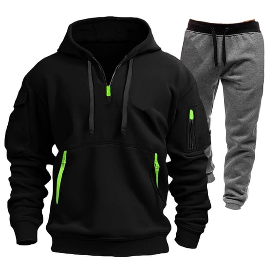 Aofany Mens Tracksuit 2 Piece Set, Hooded Sweatshirt Running Jogging Pants Suits, Winter Outdoor Sports Casual Outfits