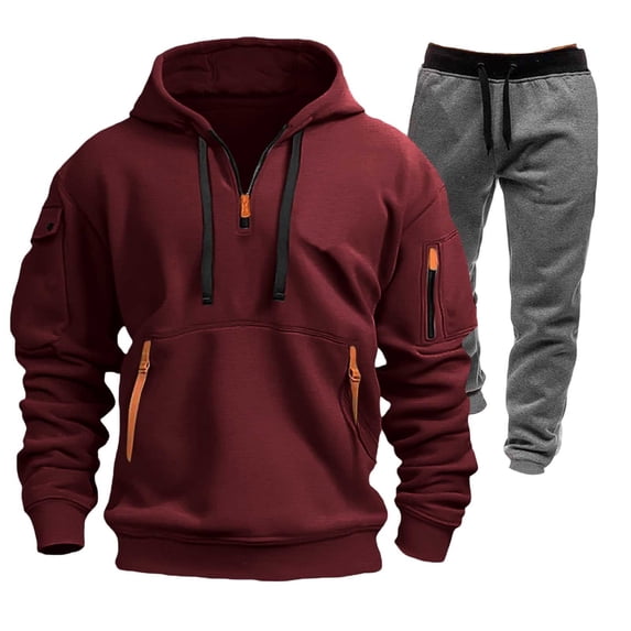 Aofany Mens Tracksuit 2 Piece Set, Hooded Sweatshirt Running Jogging Pants Suits, Winter Outdoor Sports Casual Outfits