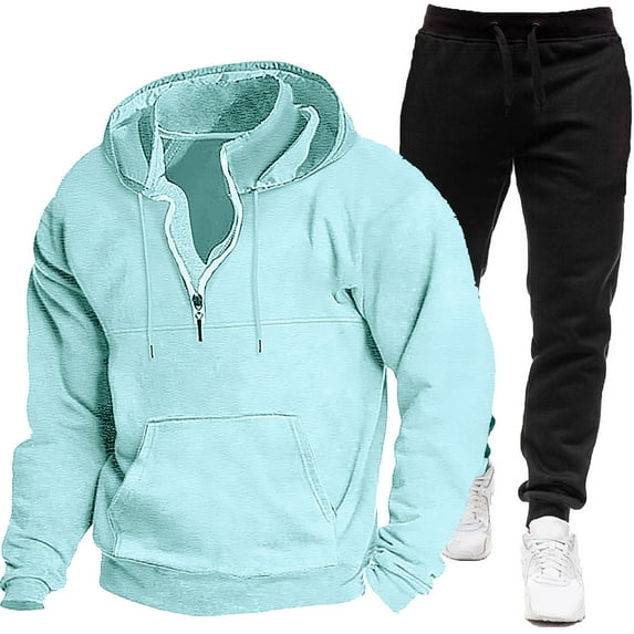 Aofany Mens Tracksuit 2 Piece Set, Hooded Sweatshirt Running Jogging Pants Suits, Winter Outdoor Sports Casual Outfits