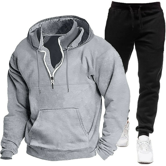Aofany Mens Tracksuit 2 Piece Set, Hooded Sweatshirt Running Jogging Pants Suits, Winter Outdoor Sports Casual Outfits
