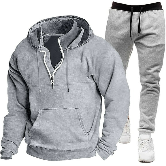 Aofany Mens Tracksuit 2 Piece Set, Hooded Sweatshirt Running Jogging Pants Suits, Winter Outdoor Sports Casual Outfits