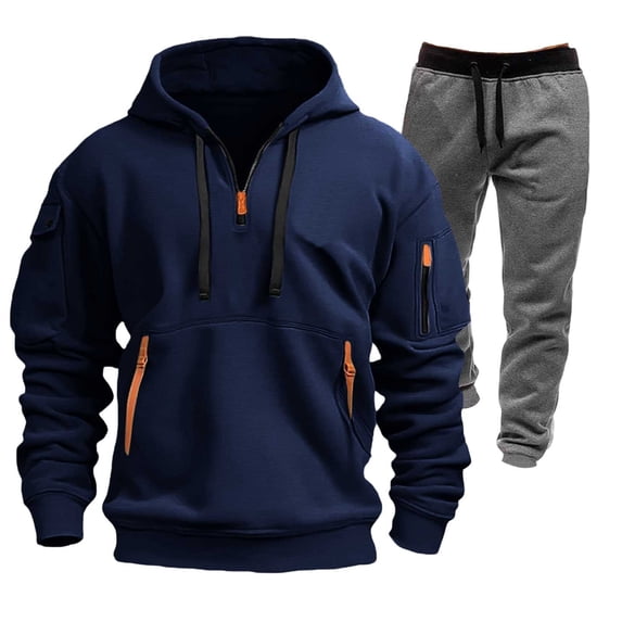 Aofany Mens Tracksuit 2 Piece Set, Hooded Sweatshirt Running Jogging Pants Suits, Winter Outdoor Sports Casual Outfits