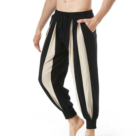 Aofany Mens Trousers Patchwork Casual Elastic Waist Drawstring Pocket Sport Pants Cuffed Pants