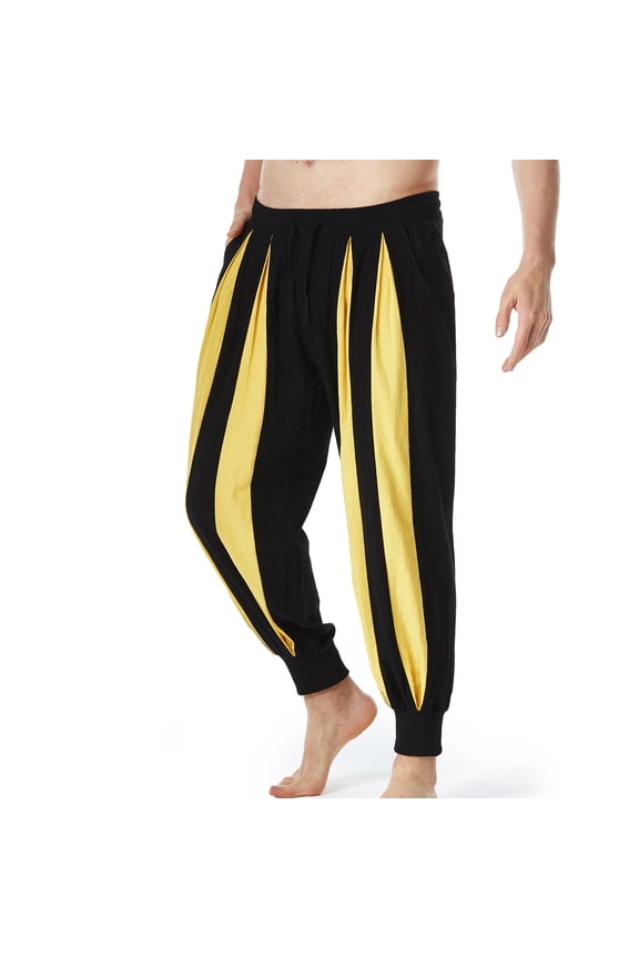 Mens Trousers Patchwork Casual Elastic Waist Drawstring Pocket Sport Pants Cuffed Pants