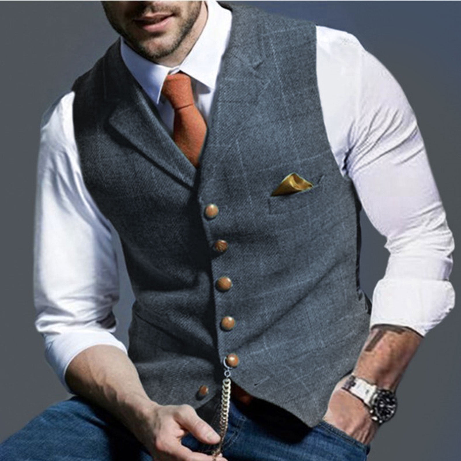 mens winter dress vest Aofany Mens Vest Men V-Neck Suit Plaid Vest Lattice Single-breasted Slim Fit 6 Button Vest Suit Business Waistcoat Keep Warm Outdoor Winter Vest,Vest