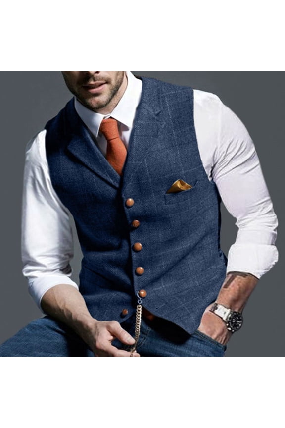 Mens Vest Men V-Neck Suit Plaid Vest Lattice Single-breasted Slim Fit 6 Button Vest Suit Business Waistcoat Keep Warm Outdoor Winter Vest,Vest For Men,Men Shirts
