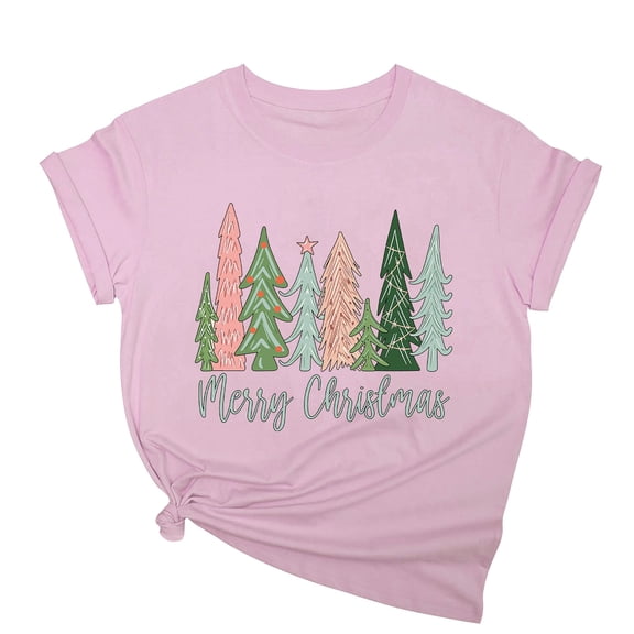 Aofany Merry Christmas Shirt for Women Letter Pattern Cute T-Shirt Plaid Xmas Tree Casual Graphic Print Crewneck Tees Tops