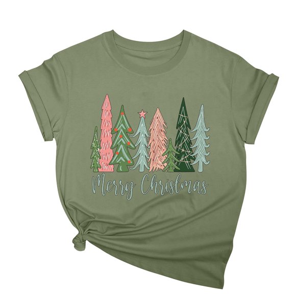 Aofany Merry Christmas Shirt for Women Letter Pattern Cute T-Shirt Plaid Xmas Tree Casual Graphic Print Crewneck Tees Tops