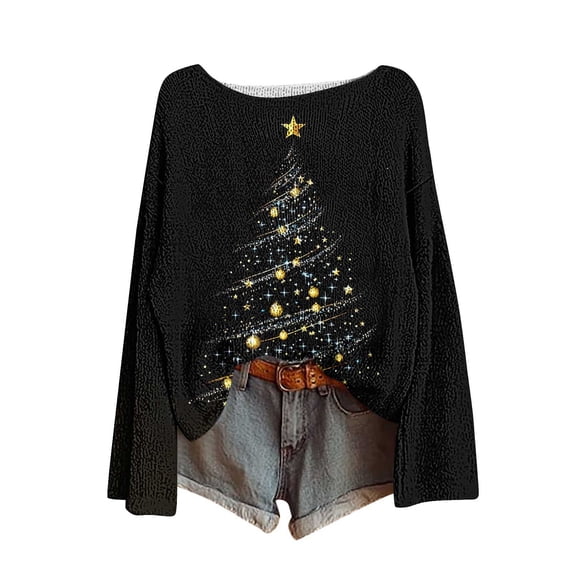 Aofany Merry Christmas Shirts for Women T-Shirt Crewneck Long Sleeve Tee Xmas Holiday Pullover Top