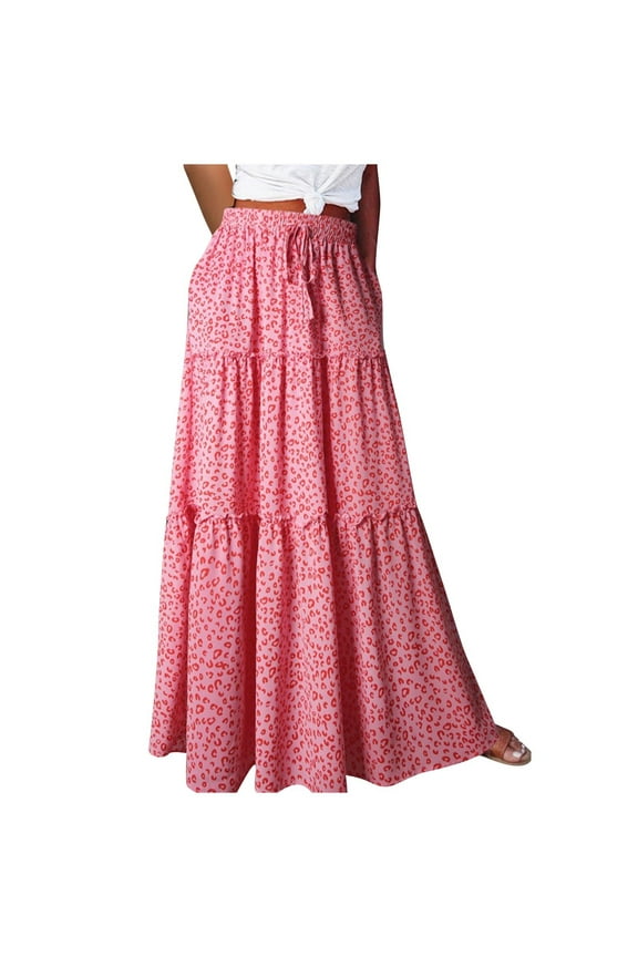 Midi Pleated Skirts for Women Bohemian Style Printed Swing High Waist Maxi Skirt with Pockets Dresses
