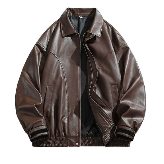 Aofany Motorcycle Biker Leather Jacket for Men Casual Overcoats Pockets Classic Biker Solid Coat Outwear