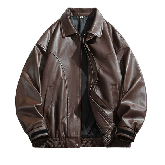 Aofany Motorcycle Biker Leather Jacket for Men Casual Overcoats Pockets Classic Biker Solid Coat Outwear