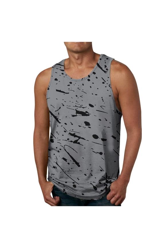 New Men's Casual Plus Size Print Tank Top Sports Sleeveless Round Neck T-shirt Pullover Blouses