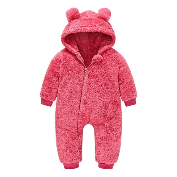 muxika Newborn Baby Bear Romper, Toddler Girls Boys Fleece Warm Hooded Romper Jumpsuit, Baby Winter Clothes for 0-6 Months, Children's Outfits