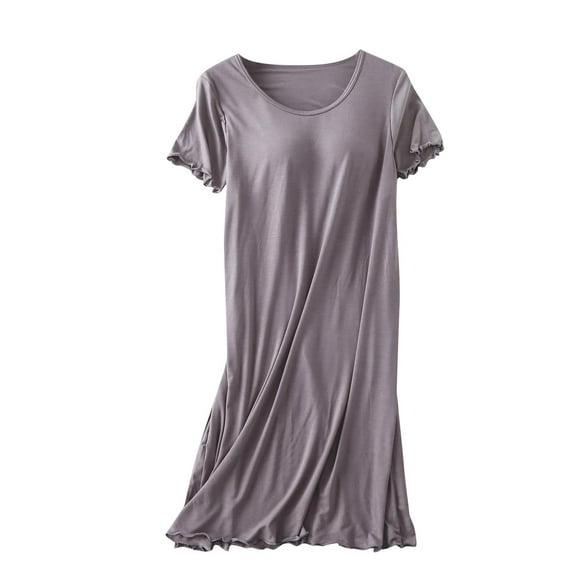 Aofany Nightgowns for Women Summer Women's Solid Crew Neck Short Sleeve Nightshirts Sleepwear With Chest Pad Pajama