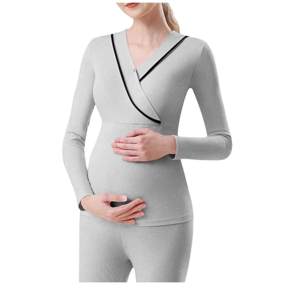 Aofany Nursing Tops for Breastfeeding Fall Pregnant Womens Nursing Solid Color Round Neck Short Sleeve Round Neck Breastfeeding Blouse