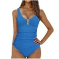 thumbnail image 1 of Aofany One Piece Bathing Suit for Women Solid Color Swimsuits Low Round Neck Bathing Suits Padded Swimwear, 1 of 4