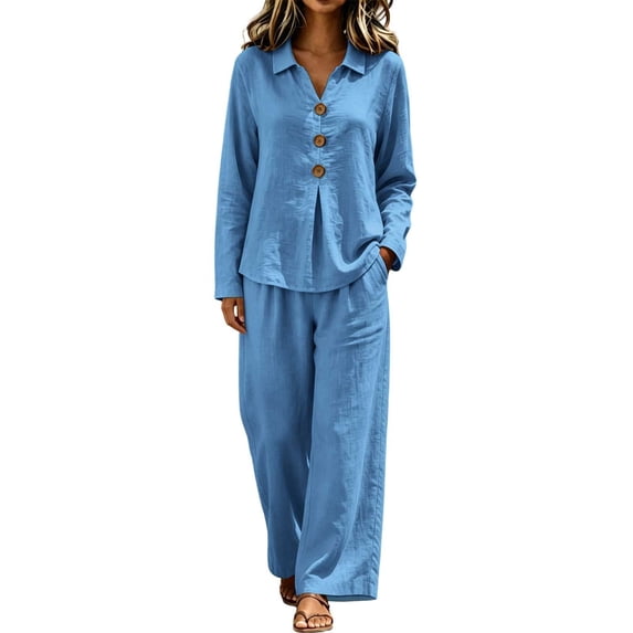 Aofany Outfits Sets for Women Long Sleeve Shirts & Wide Leg Pants Loose Fit Casual 2 Piece Sets