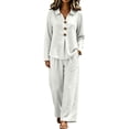 thumbnail image 1 of Aofany Outfits Sets for Women Long Sleeve Shirts & Wide Leg Pants Loose Fit Casual 2 Piece Sets, 1 of 4