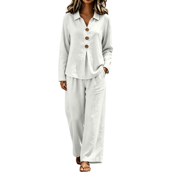 Aofany Outfits Sets for Women Long Sleeve Shirts & Wide Leg Pants Loose Fit Casual 2 Piece Sets