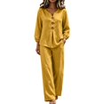 thumbnail image 1 of Aofany Outfits Sets for Women Long Sleeve Shirts & Wide Leg Pants Loose Fit Casual 2 Piece Sets, 1 of 3
