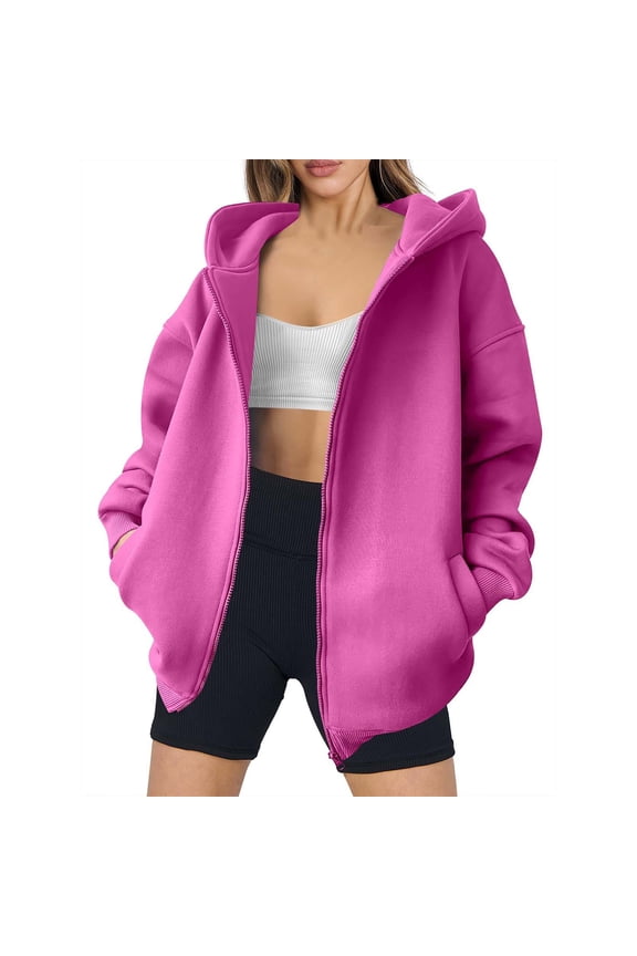 Oversized Zip Up Hoodie for Women Fashion Women's Zipper V-Neck Pullover Tops Long Sleeve Hooded Blouse Sweatshirt