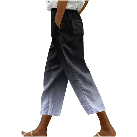 Aofany Pants for Women Cropped Capri Pants Summer Casual Loose Plus Size High Waist Drawstring Harlan Trousers