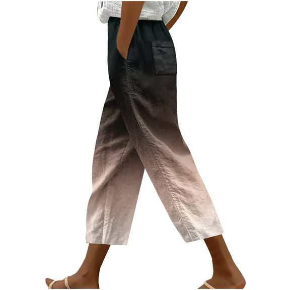 Aofany Pants for Women Cropped Capri Pants Summer Casual Loose Plus Size High Waist Drawstring Harlan Trousers