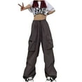 thumbnail image 1 of Aofany Parachute Pants for Women Y2K Baggy Cargo Pants Multi-Pockets Drawstring High Rise Pants Wide Leg Joggers Trousers Streetwear, 1 of 5