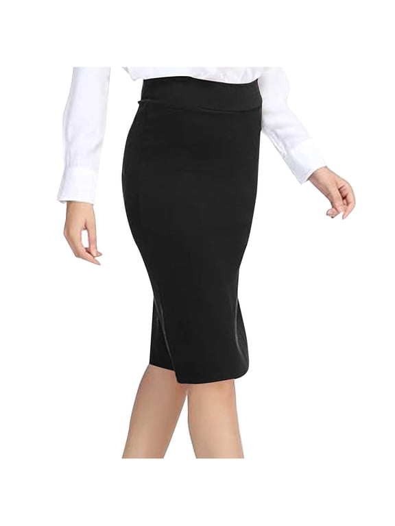 Pencil Skirt for Women Basic Stretch Bodycon Midi Below the Knee Skirts High Waist Business Work Office Wrap Skirts