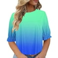 thumbnail image 1 of Aofany Plus Size Blouses for Women Pleated Puff Short Sleeve Tunic Tops Casual Summer Round Neck Gradient T Shirts, 1 of 4