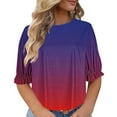 thumbnail image 1 of Aofany Plus Size Blouses for Women Pleated Puff Short Sleeve Tunic Tops Casual Summer Round Neck Gradient T Shirts, 1 of 4