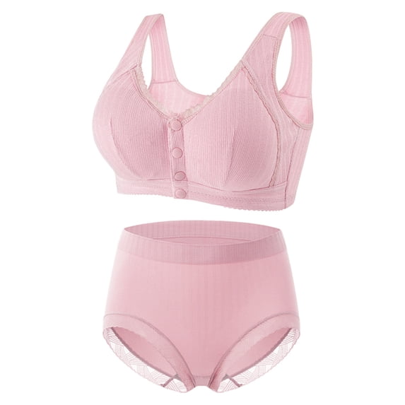 Aofany Plus Size Bras and Panty Sets for Women Front Button Push Up Full Coverage Bras and High Waist Panties Everyday Underwear Set