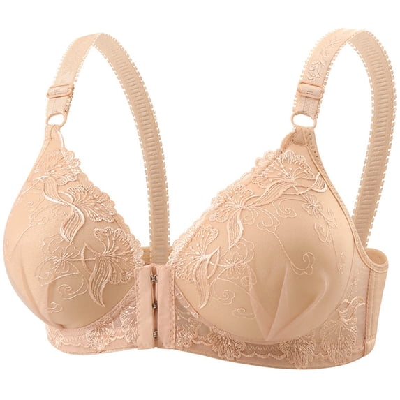 Aofany Plus Size Bras for Women Front Closure Wire Free Underwear Push up Lace Bra Comfort Soft Bra Everyday Underwear Bras 36B/C-44B/C
