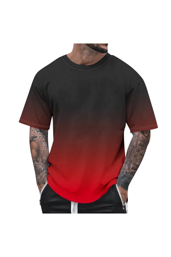 Plus Size Casual T-shirt for Men Summer Gradient Round Neck Short Sleeve Tee Top
