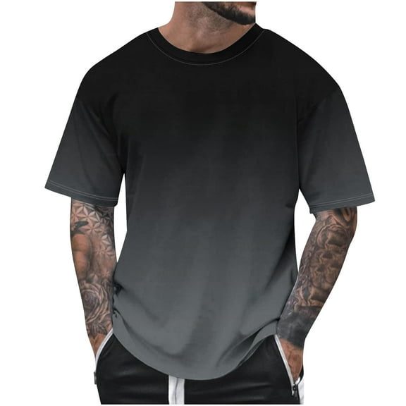 Aofany Plus Size Casual T-shirt for Men Summer Gradient Round Neck Short Sleeve Tee Top