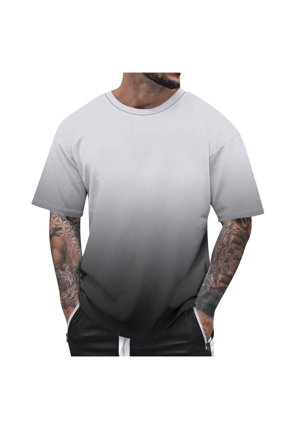 Plus Size Casual T-shirt for Men Summer Gradient Round Neck Short Sleeve Tee Top