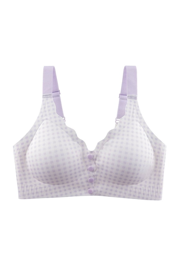 Plus Size Front Closure Bra Wireless Full Coverage Support with Wide Straps Print Comfort Bras Everyday Bras for Women, 36B/C-44B/C