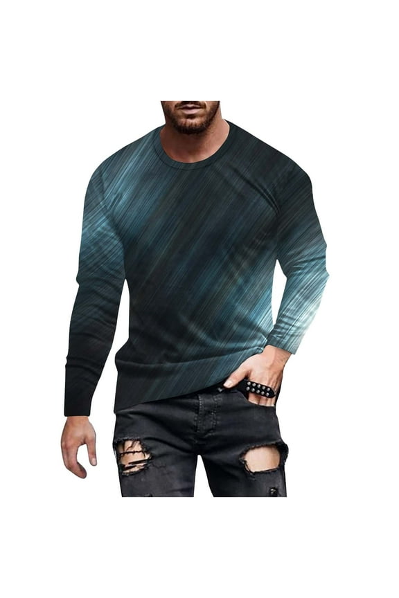 Plus Size Men Tops Man Long Sleeve Round Neck Printed Fashion T-Shirt Tops
