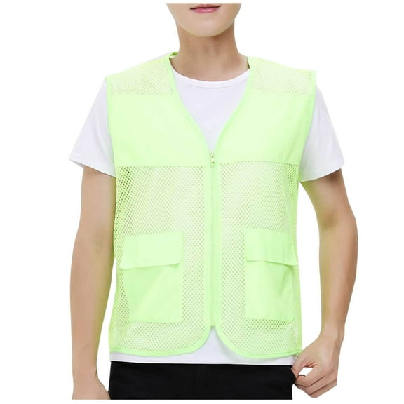 Aofany Plus Size Men Vest Tops Solid-Color Convenient Mesh Outdoor Breathable Zipper Pockets V-Neck Tank Top
