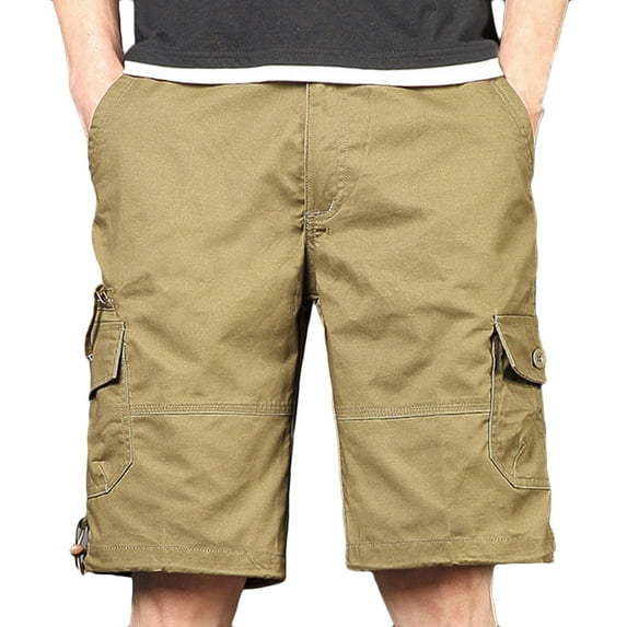Aofany Plus Size Mens Cargo Shorts Fashion Multi-Pockets Casual Summer Shorts Solid Zipper Drawstring Cuffs Workwear Short Pants