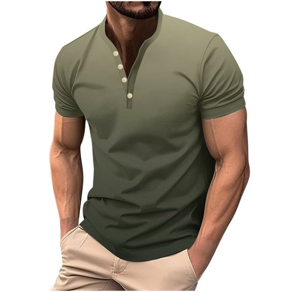 Aofany Plus Size Mens Henley Shirts Big And Tall Mens Casual Short Sleeve Button Tops Gradient Pullover Blouse