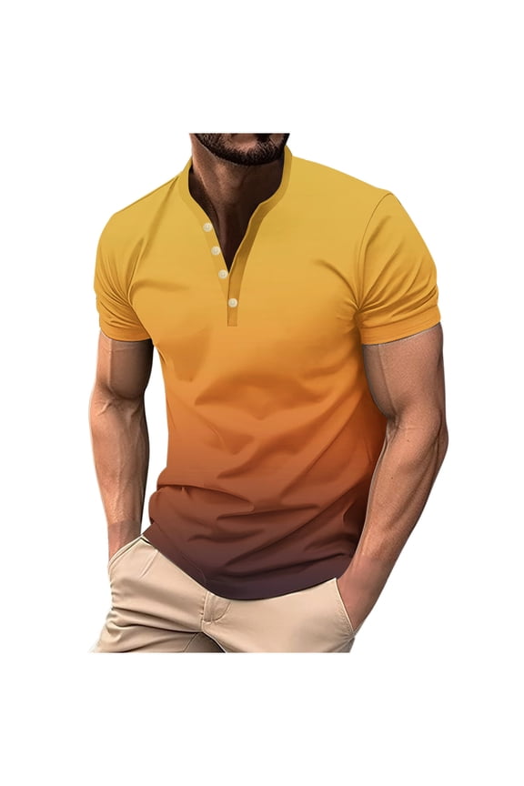 Plus Size Mens Henley Shirts Big And Tall Mens Casual Short Sleeve Button Tops Gradient Pullover Blouse