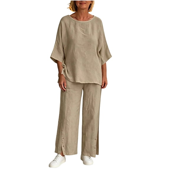 Aofany Plus Size Sets for Women 2 Piece Outfits Long Sleeve Crew Neck Top and Wide Leg Pants Suits