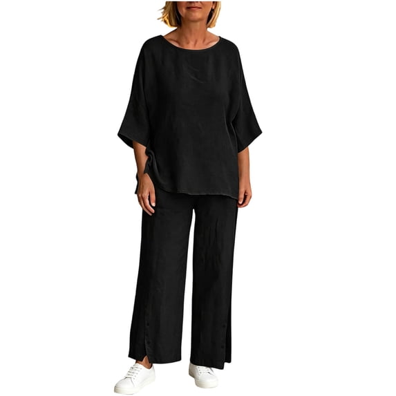 Aofany Plus Size Sets for Women 2 Piece Outfits Long Sleeve Crew Neck Top and Wide Leg Pants Suits
