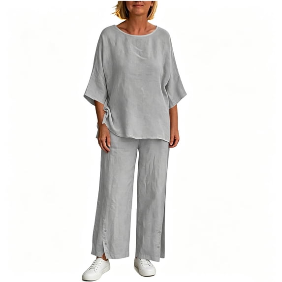 Aofany Plus Size Sets for Women 2 Piece Outfits Long Sleeve Crew Neck Top and Wide Leg Pants Suits