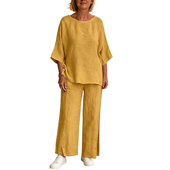 Aofany Plus Size Sets for Women 2 Piece Outfits Long Sleeve Crew Neck Top and Wide Leg Pants Suits